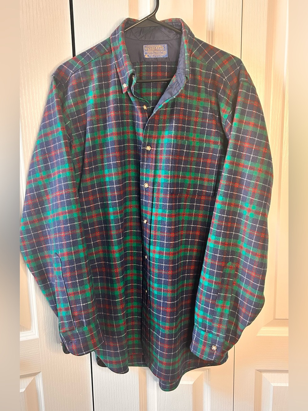 Pendleton 1970-94 Vintage Lodge Wool Plaid Flannel Button Down Shirt Medium Flaw